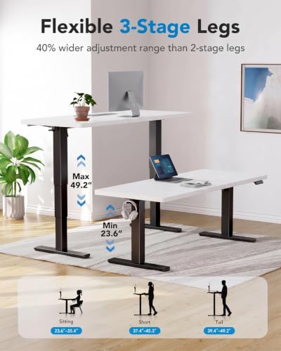Image of HUANUO 70x 30 Inch 3-Stage Electric Standing Desk, Brushless Motor, White & Black
