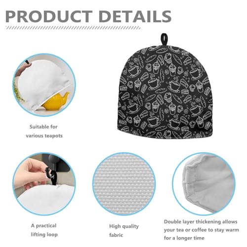 Image of Tea Cozy Insulated Warming Tea Pots Cosy Tea Cozies Creative Kitchen Accessory Teapot Dust Cover Tea Kettle Quilt for Home Indoor Tabletop Decoration, Coffee Bread Black