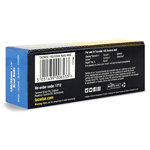 TACWISE 1712 Type 18G / 32 mm Galvanised Brad Nails, Silver, 4000 Pack 2 TACWISE 1712 Type 18G / 32 mm Galvanised Brad Nails, Silver, 4000 Pack - Image 2