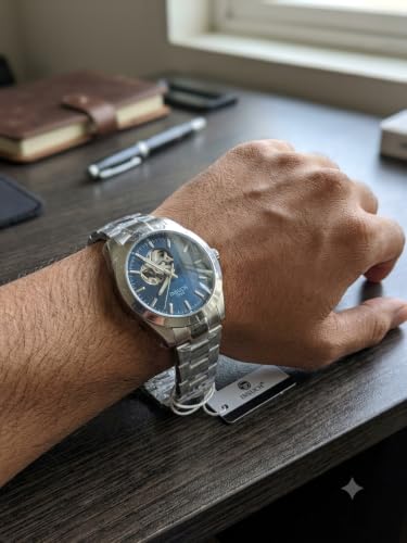 Image of MINI @ MAXX 1998 Men's Automatic Mechanical Watch with Open Heart Dial, Silver Stainless Steel Bracelet, Analog Display, Premium Formal & Casual Wrist Watch for Men