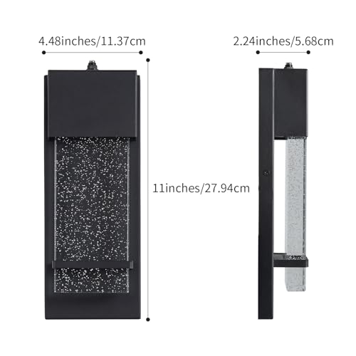 Yisuro Dusk to Dawn Porch Lights, Modern Black Wall Sconce with Crystal Bubble LED, Outdoor Lighting Fixture, 1 Pack