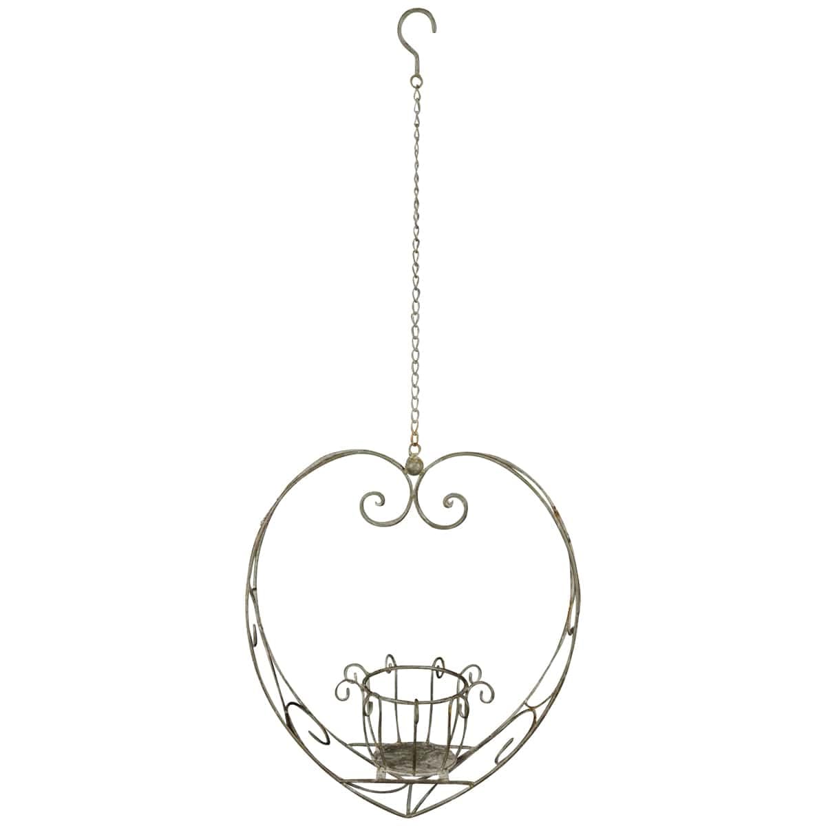 Herz Hängeampel für Innen & Außen grau - Eisen Blumentopf hängend 32 cm mit Kette - Balkon Deko, Blumenampel, Fensterdeko, Pflanzenhalter, hängende Erdbeerampel, Metallkorb zum aufhängen
