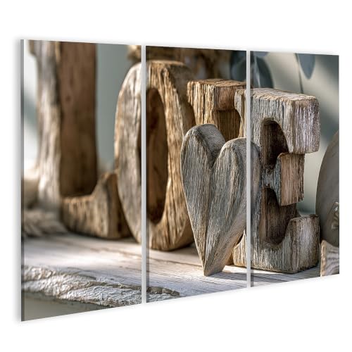 Tableau sur toile parfait pour les romantiques avec motif amour rustique 3 pièces