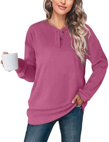 Image of OFEEFAN Womens Casual Sweatshirts Henley Button Up Long Sleeve Tunic Tops