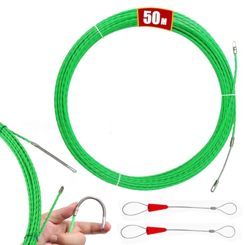 Guia Pasacables 50M, 4,5mm Guia Pasacables Profesional Guia Cables Espiral Guía Pasacables con 2 Muelles Guía Ayuda de Extracción de Cables para Tirar de Cable, Verde