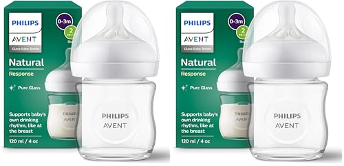 Philips Avent Biberon en verre à Réponse Naturelle - 120 ml, sans BPA pour les nouveau-nés de 0 mois et + (modèle SCY930/01) (Lot de 2)
