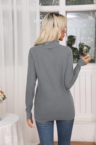 Image of Zeagoo Womens Sweaters Trendy 2025 Fall Long Sleeve V Neck Dressy Casual Off Shoulder Pullover Tunic Tops Gray M