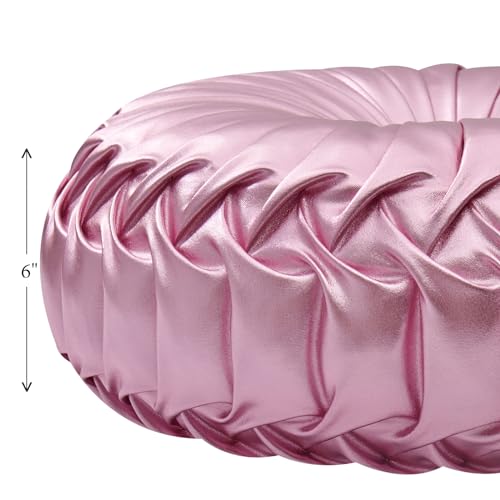 Image of EUCIOR Round Throw Pillows,Blush Pink Throw Pillow,Soft Spandex Fabric,Pumpkin Pleated Handmade Pink Metallic Round Decorative Pillow for Sofa Bedroom Livingroom
