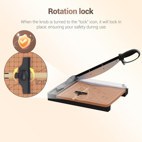 12 Inch Heavy Duty Paper Cutter, Wood Guillotine Paper Cutter & Paper Trimmer, 30 Sheets Capacity Paper Cutting Board for Classroom, Crafting, Cardstock Black image 2