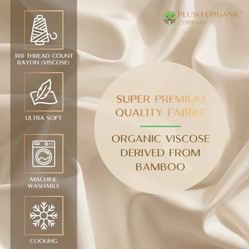 Image of Queen Luxury 4 Piece Bedsheet Set, Ivory with White Piping, Cooling Resort Bedding, Deep Pockets, Ultra Soft, Viscose derived from Bamboo, Organically Grown, 300 Thread Count