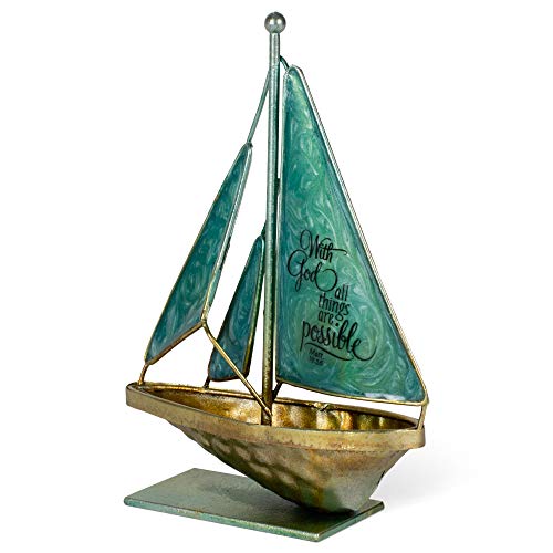 Dicksons with God All Things Possible 6 x 5 Metal Table Top Sailboat Figurine Decoration - Image 3
