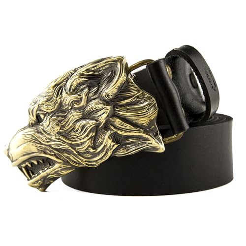 Grey Wolf belt buckle on leather belt, Handmade wolf head solid brass belt buckle, Belt buckle the wolf2