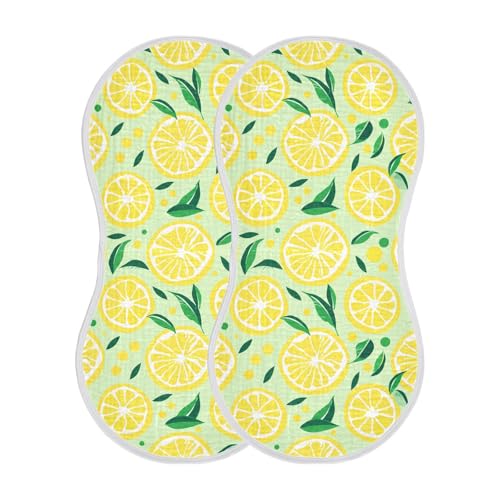 Yellow Lemon Slices Baby Burp Cloths for Boys and Girls, Soft Muslin Spit Up Towels, 22"x11" Newborn Essentials for Feeding and Drooling, 2 Pack2