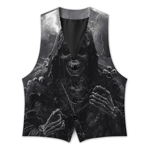 Grim Reaper with Lightning Men's Suit Vest Slim Fit V-Ncek Waistcoat Business Casual Vest3