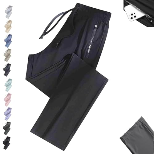 Nallywear Stretch Pants, Cooling Ultra Soft Perfect Drape Casual Pants, Pull on Ice Silk Comfort Everyday for Women Men(Black,2X-Large_Straight)