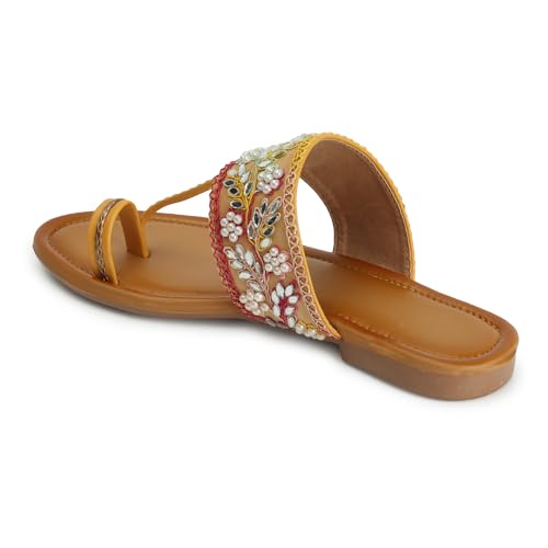 Image of KKF Footwear Women's Fancy Kolhapuri Flats Stylish Slip-On Chappal Sandals for Girls & Ladies | Sizes 3-8