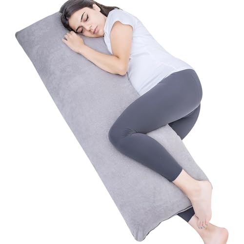 1 MIDDLE ONE 抱き枕 だき枕 だきまくら大きいサイズ 男女兼用 もちもち 等身大抱きまくら 横向き寝 ふわふわ 気持ちいい ロングクッション プレゼント 洗える枕カバー付き (グレー, 120x40cm)