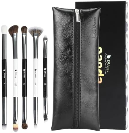 DUcare 5pcs Makeup Brush Set, Duo End Eyeshadow Brush Set with Travel Bag