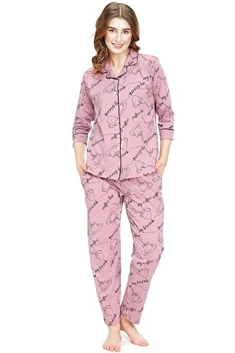 Image of ZEYO Night Suit for Women's Cup & Saucer Printed Cotton Night Dress of Shirt and Pajama Set 5757