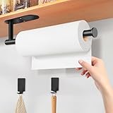 SYNMORE Portarrollos de Papel de Cocina de Acero Inoxidable con 2 Ganchos, Riel para Rollo de Papel de 33.5cm, Soporte de...