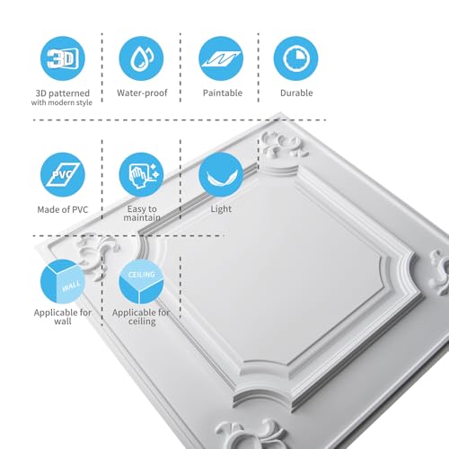 Image of Art3d 24-Pack Waterproof PVC Drop Ceiling Tiles, 24 x 24 in, White