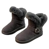 [link bleu] リンクブルー ムートン ブーツ ファー あったか もこもこ 裏 起毛 暖かい ボア 厚手 防寒 秋 冬 レディース (グレー, 23.0cm)