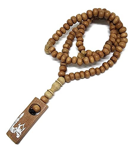 Muslim Wooden Tasbih 99 Rosary Beads Amn081 Printed Picture Tag Islam Prayer Zikr Misbaha Ramadan Gift (Brown_02)