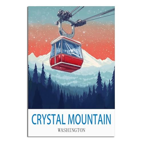 Affiche vintage Crystal Mountain pour salon chaleureux et decoration ambiance chalet de montagne