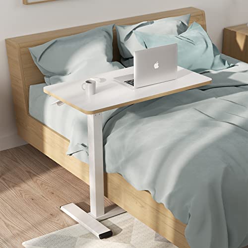 Sanodesk Medical Adjustable Overbed Bedside Table With Hidden Casters, Pneumatic Mobile Laptop Computer Standing Desk Cart With Tray, Hospital And Home Use(27.6" W X 15.7" D, White) #TOP3