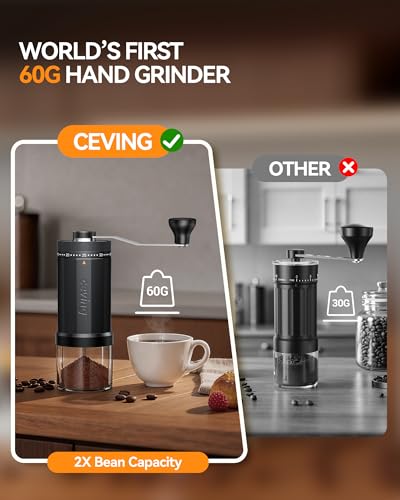 Revolutionary 60g Large Capacity Manual Coffee Grinder - Portable Hand Coffee Mill with 40 Adjustable Settings, Ceramic Conical Burr for Espresso, Pour Over, and Travel - Image 2