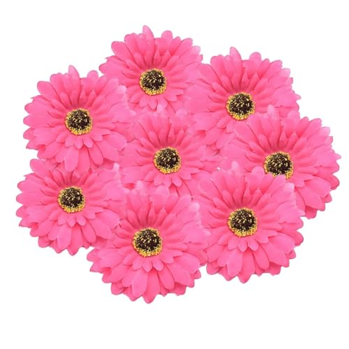 Alpertie 50PCS Fake Flower Heads in Bulk, Artificial Daisy Heads Gerbera Flowers Head for Crafts Home Wedding Decoration DIY Wreath Decor (Rose Red, 4inch)