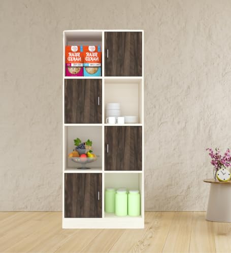 Image of SPECIALITY PANELS 8 Shelf Kitchen Cabinet | Multipurpose Wooden Storage Cupboard with Doors | Semi Open Pantry Organizer | Tall Space Saving Storage Unit for Kitchen Living Room Home | Display Rack
