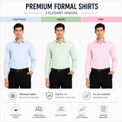 Image of Men's Solid Formal Shirt | Premium Cotton Rich Full Sleeves Shirt | Comfort Fit Office Wear Shirt with Single Chest Pocket | Stylish Casual & Formal Shirt for Men