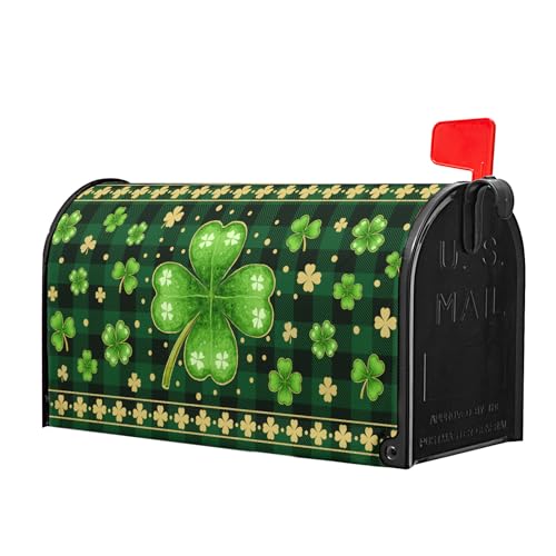 Image of Happy St. Patrick's Day Mailbox Covers Magnetic Plaid Shamrock Green Leaf Mailbox Cover Standard Size 18 X 21 Inch Spring Clovers Holiday Wrap Post Letter Box Decorative for Outdoor Home Garden Yard