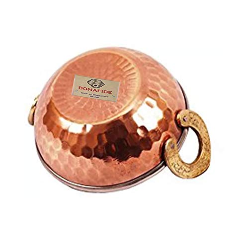Bona Fide Copper Serving Bowl Copper Stainless Steel Hammered Karahi And Bowl Indian Dishes Serve Ware And Tableware(7 Inch Diameter Top)(500 Ml Each) With Serving Spoon,Copper Bowl Set thumb #4
