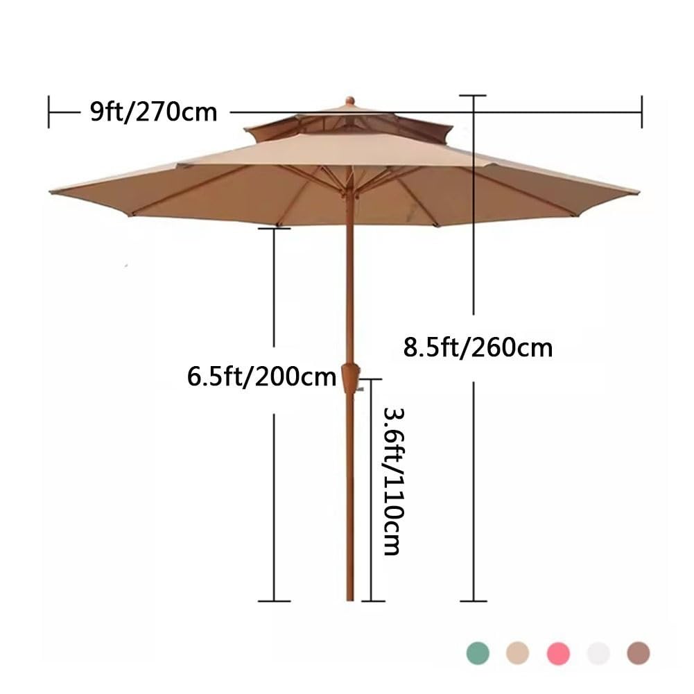 Duży Parasol Ogrodowy, 2 Koła, 9 Stóp, Wiatroodporny, Odporny Na Promieniowanie Uv, Stolik Ogrodowy, Do Ogrodu, Na Taras,Natural-270cm(9ft)