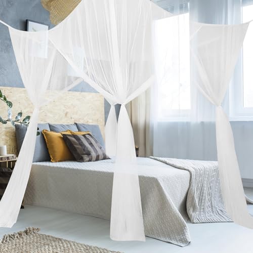 Tikplus Moskitonetz Doppelbett， 210x240x190cm Himmelbett Moskitonetze mit 4 Eckpfosten, Hängendes Mückenschutz Bed Canopy für Einzel Bett...