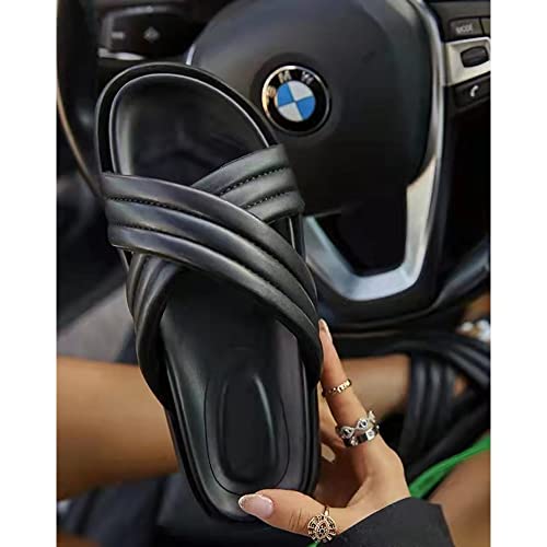 YSMIIH Women's Slippers Summer Cross Double Striped Platform Slippers Beach Shoes2