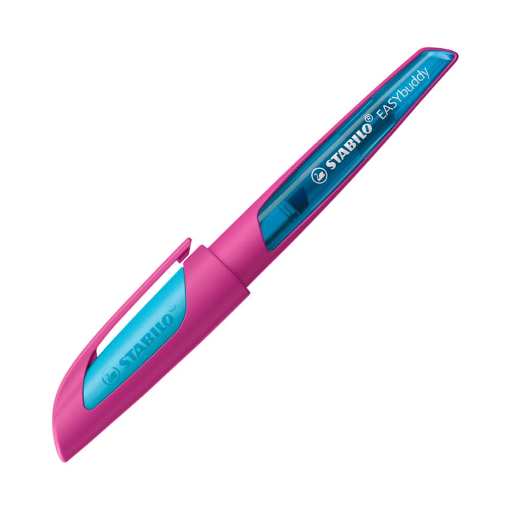 STABILO Schulfüller EASYbuddy FRESH, Feder M (Medium), Farbe pink/hellblau – blau (löschbar), inkl. Patrone