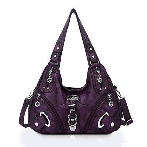 angel kiss hobo-axelväska dam, med handtag, i mjukt PU-läder, slitstark handväska med många fack, stor väska för kvinnor, 29cm x 13cm x 21cm