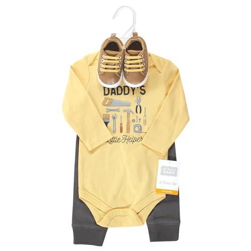 Image of Hudson Baby Unisex Baby Cotton Bodysuit, Pant and Shoe Set