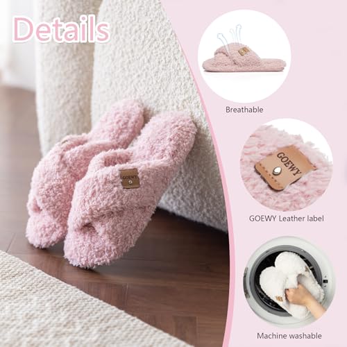 Image of GOEWY Fuzzy Open Toe Slippers for Women Cozy Memory Foam House Shoes Indoor