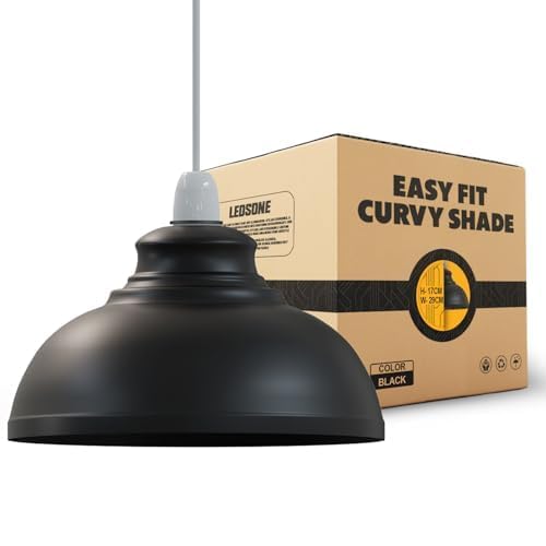 LEDSONE Retro Black Inner Black Metal Ceiling Lampshade 29cm Easy Fit Modern Hanging Pendant Lightshade for Bedroom Dining Room Hallway Office Industrial Kitchen Restaurant Bar