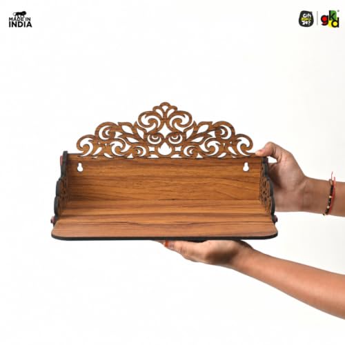 Image of Gift Kya De GKD Wooden Pooja Mandir for Home Wall | Small Temple for Office & Room | Indian Wooden Temple for Table or Shelf | Compact DIY Mandir | 12x9x6 Inch | Classic Design (Classic Walnut)