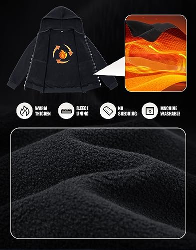 Pioneer Camp Zip Up Hoodie Men Fleece Lined with Zipper Pocket Heavyweight Hooded Sweatshirt Loose Fit Winter Active Jacket4