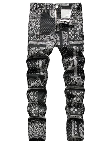 Men Paisley Bandanna Digital Printed Stretch Jeans