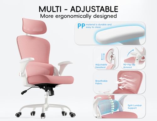 Image of TRALT Office Chair - Ergonomic Office Chair with Back Support, Home Office Desk Chairs, 330lbs Wide Seat Big and Tall Office Chairs with Headrest, Comfy Desk Chairs (Pink)