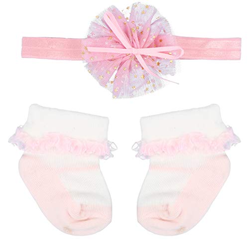 Meias Princesas de Algodão para Recém-Nascidos com Renda de Frilly Lace Adorável Faixa de Cabelo de