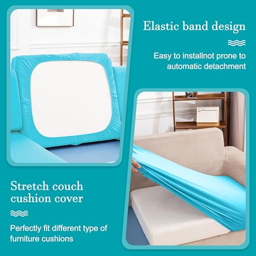 Image of 12 Pcs Stretch Patio Cushion Covers,Outdoor Couch Covers Replacement,Outdoor Couch & Sofa Slipcovers,for Patio Furniture Cushion Covers,Washable Reusable Furniture Protector (Sky Blue, Cover Only)