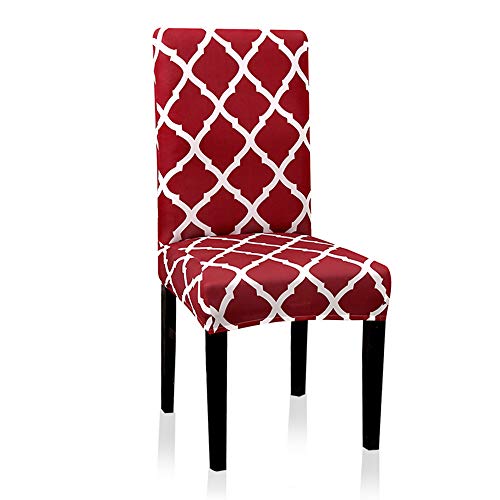 Dining Chair Covers, Geometric Print Dining Chair Slipcovers, Removable Washable Stretch Furniture Protector for Kitchen Room Hotel Table Banquet (4 Per Set, Wine Red)